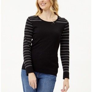 Emaline black White Knit Sweater Top Womens size petite Large